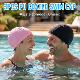 WAGADA Gorro de Natación de PU para Mujeres y Hombre, Gorro Baño de Antideslizante e Impermeable, para Hombres, Mujeres, Niños, Niñas, Principiantes