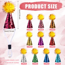 BOXOB 20pcs Mini Party Hats for Stuffed Animal, Colorful Tiny Cat Dog Birthday Hats Dinosaur Toy Figures Adjustable Little Small Cone Hat with Pom for Crafts Doll Party Decor Costume Accessories