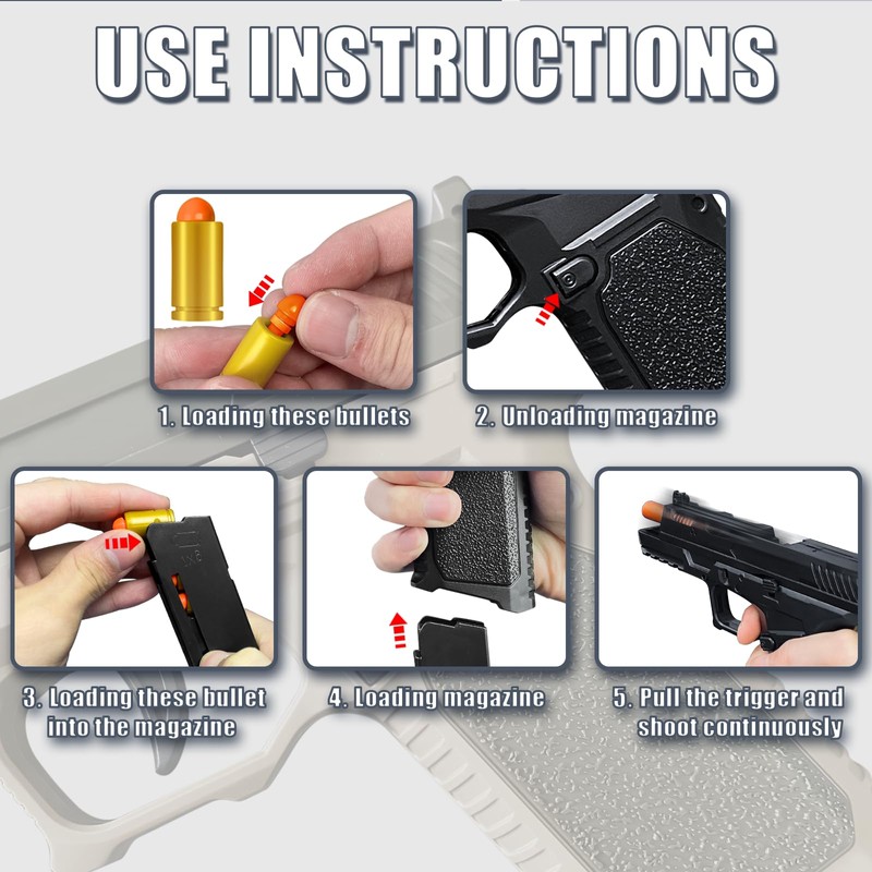 Toy Gun, Semi-Automatic Shell Ejecting Toy Gun Pistol Automatic Reloading