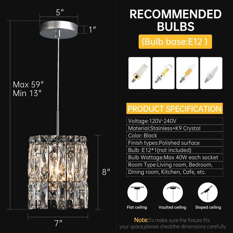 NISIDUN Modern K9 Crystal Pendant Lights Kitchen Island, Chrome Chandeliers