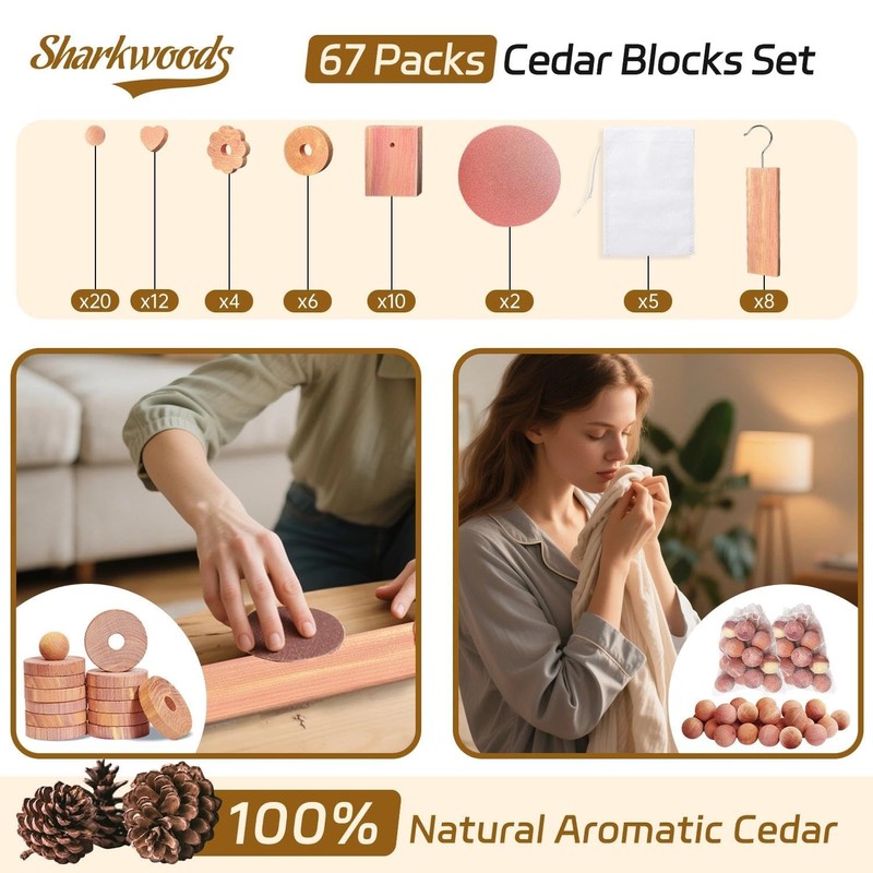 Cedar Blocks for Clothes Storage 67 Pack, Cedar Chips, 100%