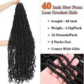 40 Inch New Soft Locs Crochet Hair Natural Color Faux Locs Crochet Braids Hair Pre Looped Synthetic Super Long Pre Extended Crochet Locs Braiding Hair (40 Inch (Pack of 2), Natural Color #1B)