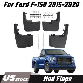 autoparts_offroad Front Rear Splash Guards Mud Flaps For 2015-2020 Ford F-150 W/O Fender Trim
