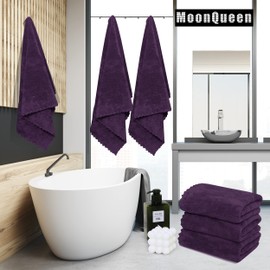 MOONQUEEN 6 Pack Premium Bath Towel Set - Quick Drying - Microfiber Coral Velvet Highly Absorbent Towels - Multipurpose Use as Bath Fitness, Bathroom, Shower, Sports, Yoga Towel (Grape Purple)