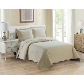 Home Collection 3pc King/Cal King Over Size Luxury Embossed Bedspread Set Light Weight Solid Beige New