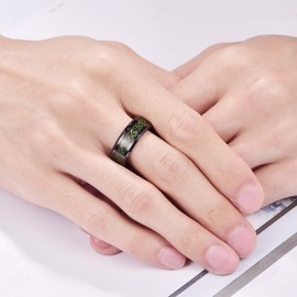 Merthus 8mm Men Green Carbon Fiber Inlay Wedding Band Black Tungsten Carbide Pinky Ring Comfort Fit Size 11