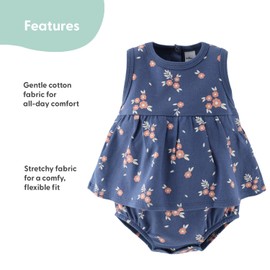 The PeanutShell Baby Girl Rompers 2 Pack - 100% Cotton Clothes and Summer Dresses for Newborn, Infant and Baby Girls - Newborn Clothes 12-18 Months - Navy Floral