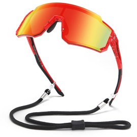 DUCO Polarized Kids Sunglasses Youth Sports Cycling Shades Lightweight Frame UV400 Child Boys Girls Baseball SunGlasses DK310 (Red Frame Black White Dot Black Temple Revo Orange Lens)
