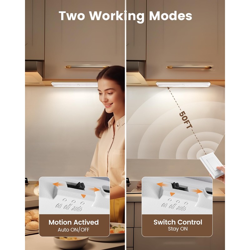 SURAIELEC Rechargeable Under Cabinet Light with Wall Switch, 3500mAh Under