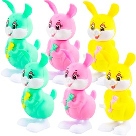 Drayear 6 Pack Easter Wind Up Bunny Toys Plastic Rabbits Hopping Jumping Toys for Kids Easter Egg Hunt Basket Filler Party Favors, 3 Colors