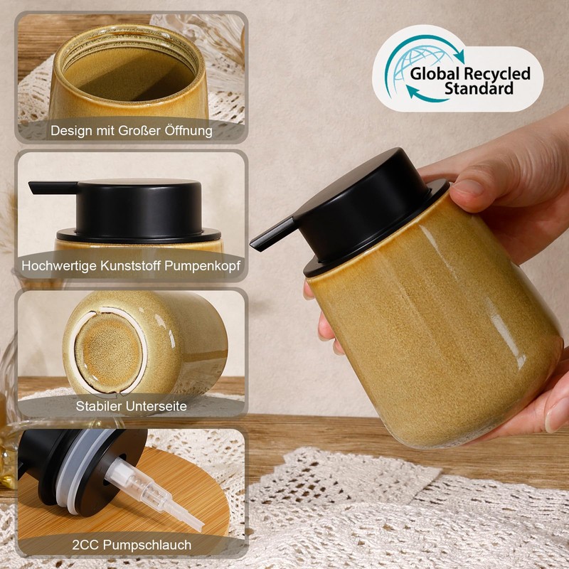 Autumnlife Ceramic Soap Dispenser - 12 oz Refillable Hand Lotion