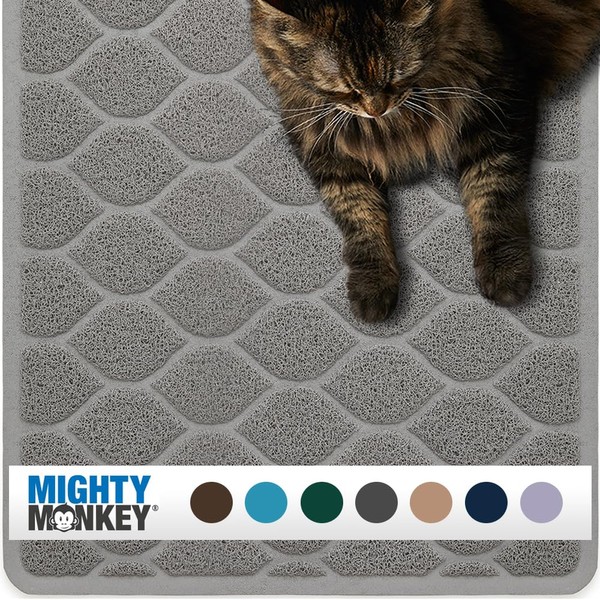 Mighty Monkey Waterproof BPA Free Cat Litter Box Trapping Mat, Easy Clean Floors, Textured Baking, Soft on Sensitive Kitty Paws, Cats Accessories, Less Waste, Stays in Place, 24x17, Slate Gray