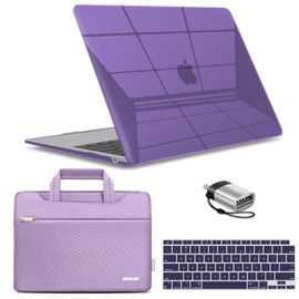 IBENZER Compatible with New MacBook Air 13 inch Case 2022 2021 2020 M1 A2337 A2179 A1932, Hard Shell Case & Sleeve & Keyboard Cover & Type C for Mac Air 13 with Touch ID, Crystal Purple, MAT13-CYPU+3