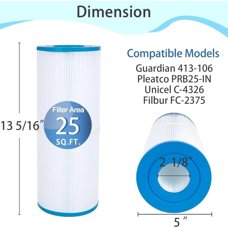 2-PACK PRB25-IN Spa Hot Tub Filter Cartridge For Unicel C-4326