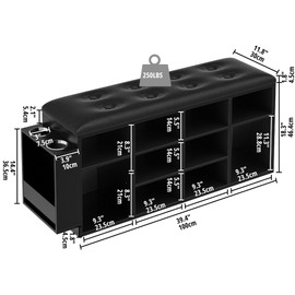 IRONCK Shoe Bench, Ten Cubbies Storage Entryway Bench with PU Leather, Cubby Shoe Rack Organizer with Adjustable Shelves, Vintage Brown