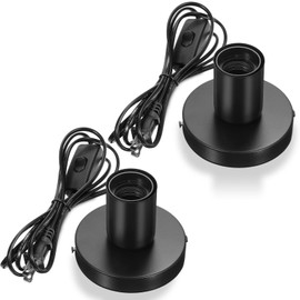 2 Pieces Polished Metal Desktop Lamp Base E26 E27 Screw Light Bulb Holder Base Sockets Base Night Light Bulb Base Lamp Replacement Base for Holding Bulb, 6 Feet Cord on Off Switch Plug (Black)