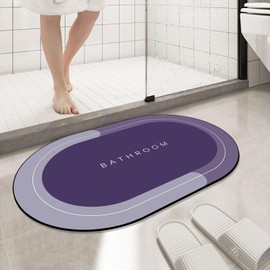 Diatomaceous Earth Bath mat Rubber Non Slip Shower mat Quick Dry Super Absorbent Bathtub mat Bath Stone Mat - Thin Bath Mats for Bathroom Floor, Tub and Fit Under Door,15.7" x 31.4" Oval, Purple