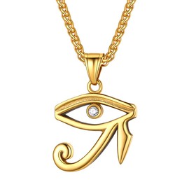 Suplight Ankh Cross Pendant Necklace for Men and Women, 18 K Gold Plated/Stainless Steel/Black Horus Eye/Anubis Anubis Anulet Chain Fashion Jewellery Accessory with Gift Box, Stainless Steel, Egypt