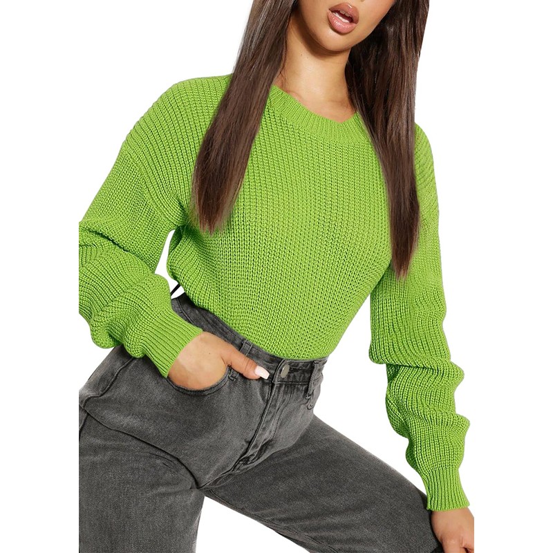 Urban CoCo Women's Solid Long Sleeve Crew Neck Knitted Pullover