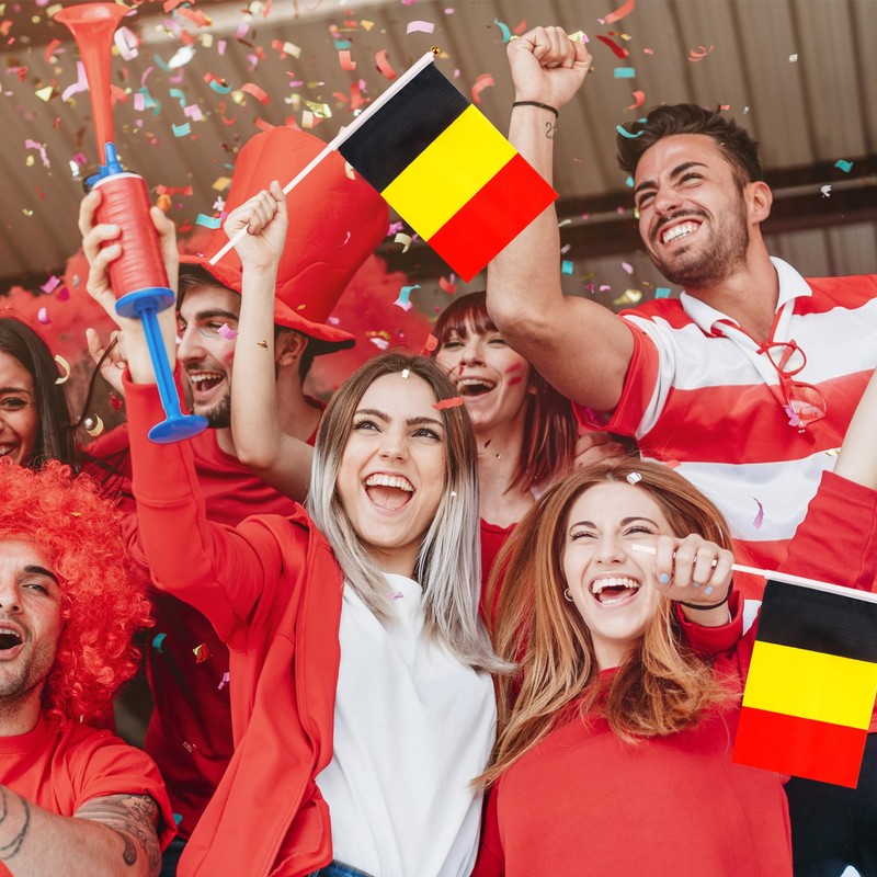 10pcs Small Belgium Flags on Sticks, Mini Belgium Hand Held