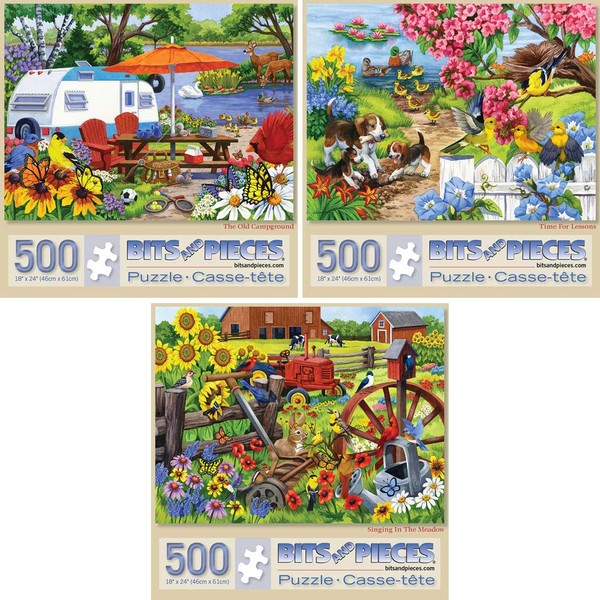 Bits and Pieces - Set of Three (3) 500 Piece Jigsaw Puzzles for Adults - Each Puzzle Measures 18" X 24" - 500 pc Farm and Animal Jigsaws by Artist Nancy Wernersbach
