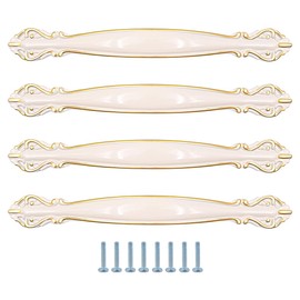 ZONADAH Set of 4 Cabinet Handles Hole Spacing 96mm Total 176mm White Cabinet Handles Furniture Drawer Cupboard Copper Drawer Handles for Cabinet Wardrobe Dresser