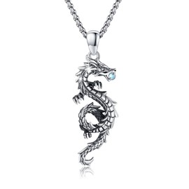 PCTJYFU Dragon Necklace 925 Sterling Silver Oxidized Dragon Pendant Unisex Birthday Jewelry for Men Women (D)