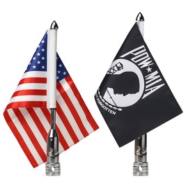 2 Pack Motorcycle Flag Pole Fold Down 90° with American Flag and Pow-mia Flag 6.7'' x 10.2'' Flag Pole Holder Bracket Fit for 1/2'' Tubular Luggage Rack For Harley Touring Spring Honda Goldwing etc