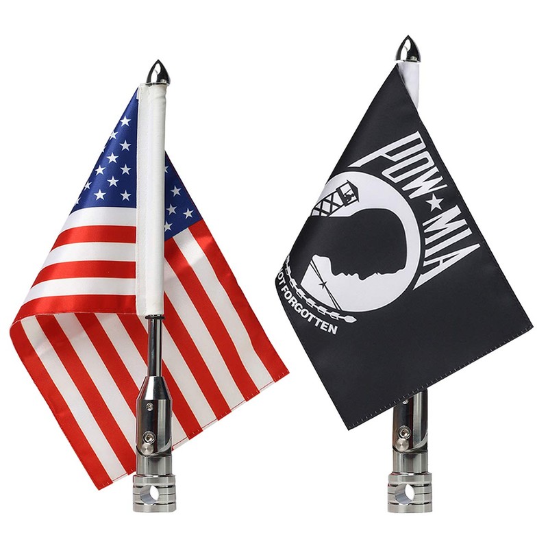 2 Pack Motorcycle Flag Pole Fold Down 90° with American