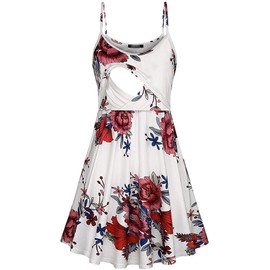 Qnursma Vestido floral de verano para maternidad, tirantes delgados, lactancia materna, 28 Blanco Floral, S