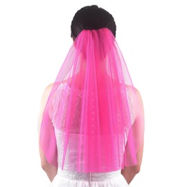 FANFAN Bachelorette Veil Sparkle Fun Party Veil Bride to Be Gift Bridal Shower Bridal Veil Glitter Bridal Veil for Women Y066, Fuchsia, 20 inches