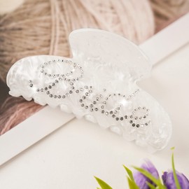 Bride Hair Claw Clip Bride Acrylic Hair Clip Wedding Gift Ideas for Bride Hair Decorations White Double-Side Rhinestone Bride Logo Bridal Shower Bachelorette Hair Decorations Bride Birthday Christmas Gift for Bride