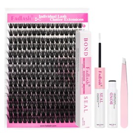 FADLASH Lash Extension Kit 100D Lash Clusters C Curl Lash Cluster Kit DIY Eyelash Extension Kit with Lash Bond and Seal Lash Tweezer 3D Fluffy Cluster Lashes (Kit, 100D-0.07C-Mix8-16)