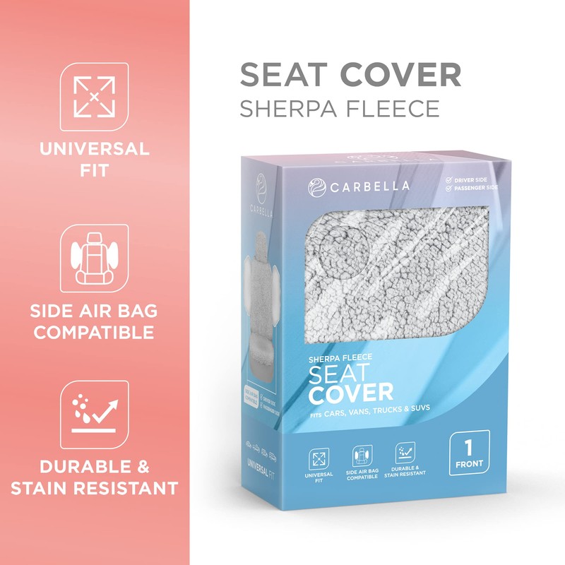 Carbella Plush Sherpa Fleece, 2 Pack Gray Seat Cover for