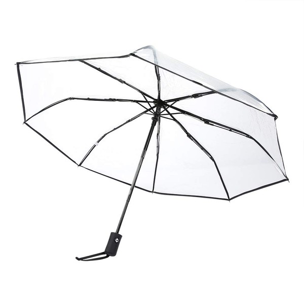 Wifehelper Transparent Umbrellas, The Portable Tri-fold Women's Fashion Umbrella Black/Pleated