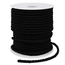 LEREATI Black Polyester Cord 3 mm x 25 m, 3-Ply Soft Craft Rope Satin Cord Trim Decorative Twisted Macrame Cord for DIY Crafts Curtain Tie Honor Cord Gift Bags