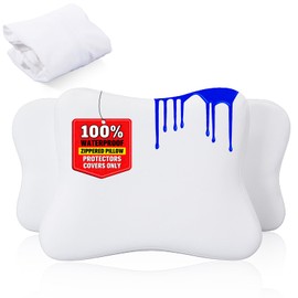 Hahafelt Waterproof Pillow Protector with Zipper Cervical Neck Pillowcase (Only Pillowcase) Cooling Ergonomic Pillow Cover for Side Back Stomach Sleepers(Standard Size)