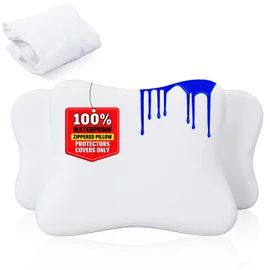 Hahafelt Waterproof Pillow Protector with Zipper Cervical Neck Pillowcase (Only Pillowcase) Cooling Ergonomic Pillow Cover for Side Back Stomach Sleepers(Standard Size)