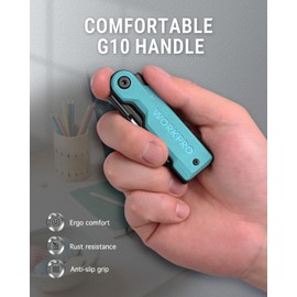 WORKPRO Folding Utility Knife with 10 Extra SK5 Blades, EDC Razor Sharp Knife with G10 Handle, Quick Change Box Cutter with Belt Clip, for Heavy Duty, DIY, Home, Office & Artcraft Use - Blue