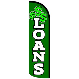 Vista Flags LOANS (Green/White) Windless Feather Flag Bundle (Complete Kit) OR Optional Repl - Flag Only