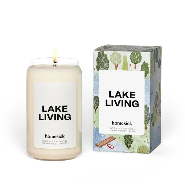 Homesick Premium Scented Candle, Lake Living - Scents of Fresh Mineral Springs, Water Lotus, Pine, 13.75 oz, 60-80 Hour Burn, Gifts, Soy Blend Candle Home Decor, Relaxing Aromatherapy Candle