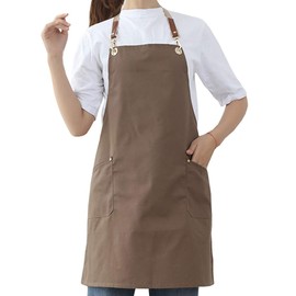 Brown Aprons for Women Baker Waiter Washable Apron for Adults with Pockets 35% Polyester and 65% Cotton