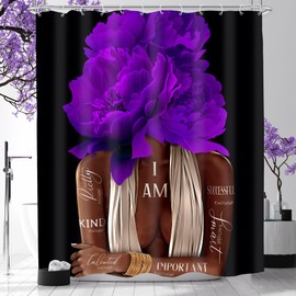 MESHELLY Purple Shower Curtain 60Wx72H African American Woman Peony Flower Bathroom Curtain Black Girl Floral Inspirational Quote Bath Curtain Fabric Afro Lady Positive Bathroom Decor with 12 Hook