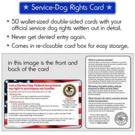 Service Dog ID Tag + 50 ADA Information Cards - Metal Dog Tag w/Clip is Double-Sided and Durable for Service Animal Vest, Blind Dog. Service Dog Information Cards are 2-Sided.