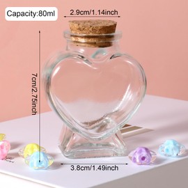 SynHHergyx Small Glass Heart Jar with Cork Stoppe, Clear Mini Glass Bottle, 50ml Decorative Glass Bottles with Cork Lid for DIY Art Crafts Projects Decoration Party Supplies Wedding