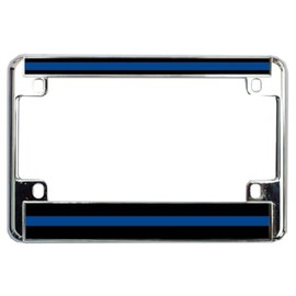 Civil Service Supply Motorcycle Reflective Thin Blue Line Plate & Frame (Chrome Moto License Plate Frame), TBL-01