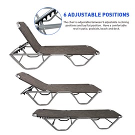 EasyGo Product Chaise Lounger – Aluminum Sun Lounge Chair – Adjustable Outdoor Patio Beach Porch Swing Pool-Five-Position Recliner-Lightweight All Weather, Brown 2 Pack New