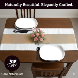 Premium Jute Fabric + Satin Fabric Table Runner – Elegant Rustic Charm for Every Occasion - 18" X 120" - (White, 18" X 120" - 1 PC)