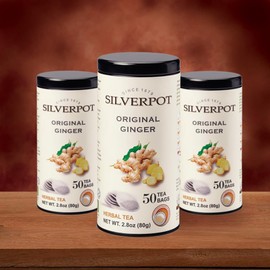 Silverpot Original Ginger, 50 Round Tea Bags, Tin | Gourmet Herbal Tea | Caffeinated | Enjoy Hot or Iced
