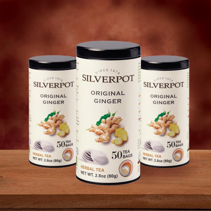 Silverpot Original Ginger, 50 Round Tea Bags, Tin | Gourmet